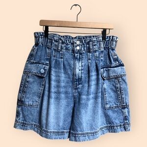 BLANKNYC Paperbag Waist High Rise Denim Shorts Your Song Blue Cargo Women Large